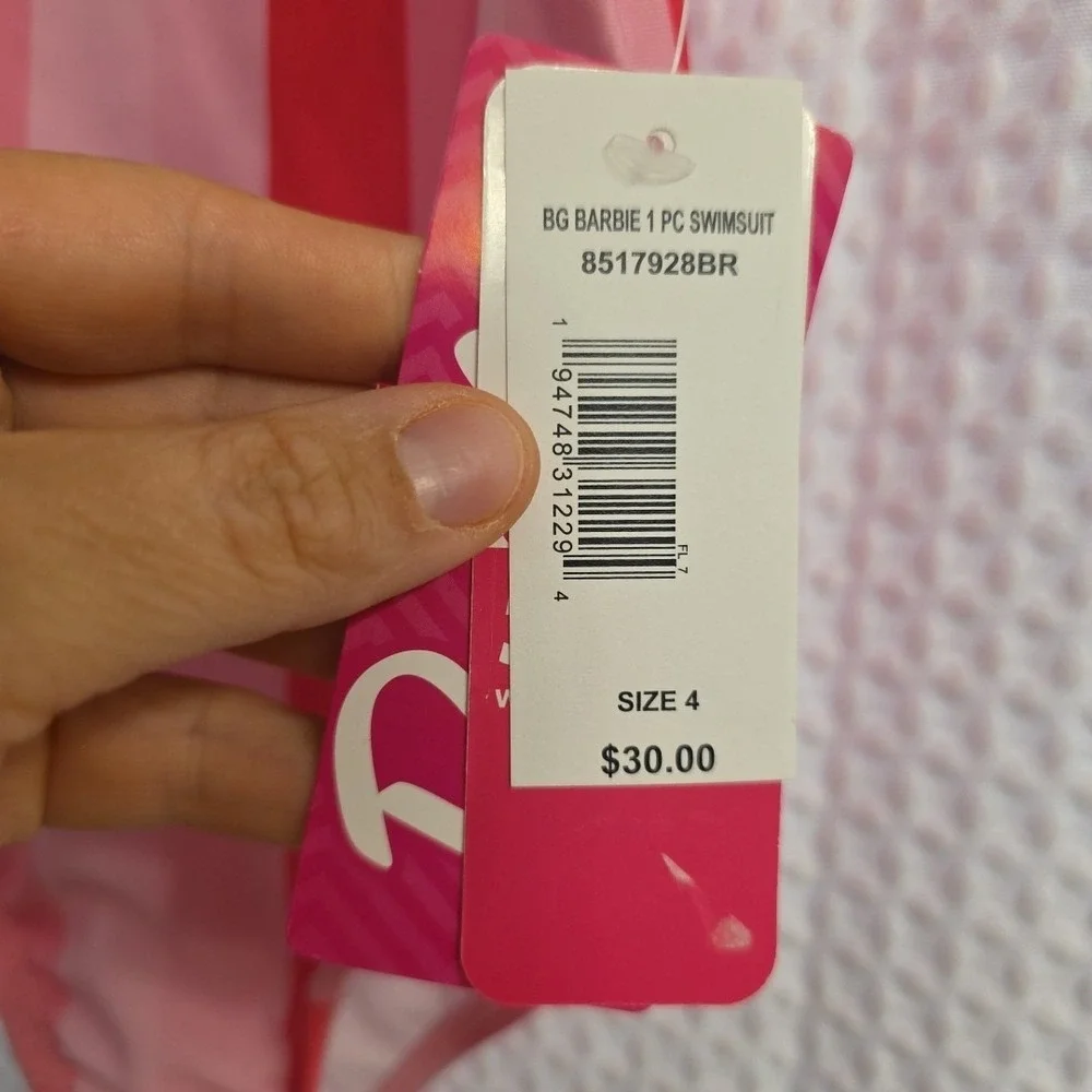 Barbie Girl's One Piece Swimsuit Bathing Suit Pink Size 4‎